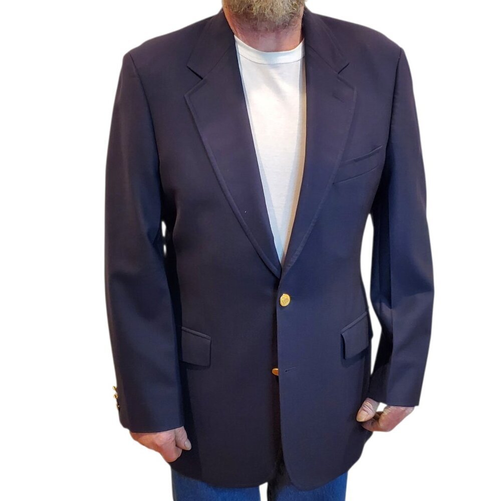 BROOKS BROTHERS SZ 41R Classic Navy Blue Mens Wool Jacket Blazer Gold Buttons
